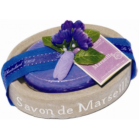 Set cadou savoniera cu sapun de Marsilia oval VIOLETE-MURE