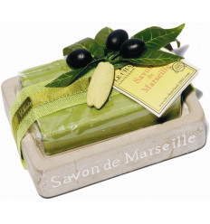 Set cadou savoniera cu sapun de Marsilia MASLINE, exfoliant