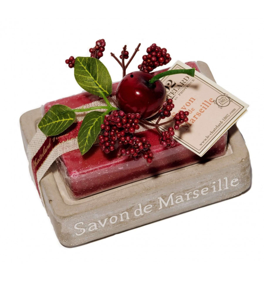 Set Cadou Savoniera Sapun Natural Marsilia 100g Oval Cirese Cerise Griotte Le Chatelard 1802