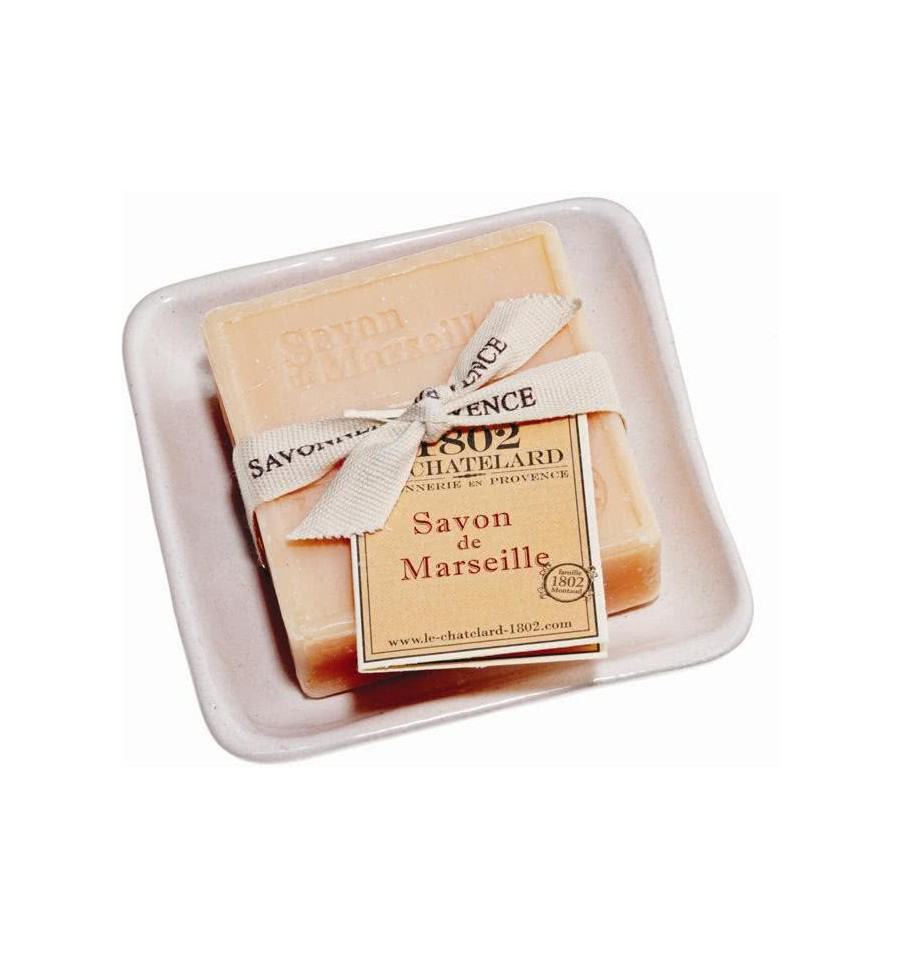 Set Cadou Savoniera Sapun Natural Marsilia Patrat 100g Trandafir-Bujor Rose-Pivoine Le Chatelard 1802